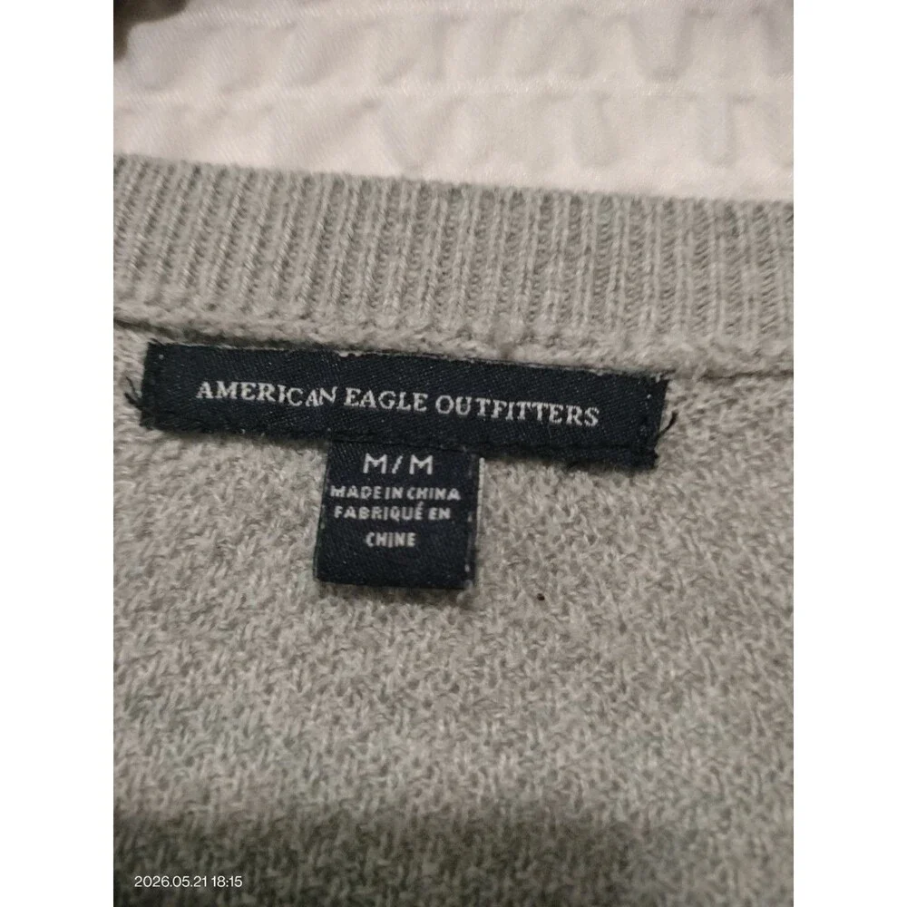 American Eagle Shirt Womens Sz Medium Gray Waffle Ribbed Button Shirt Thermal - Picture 4 of 9